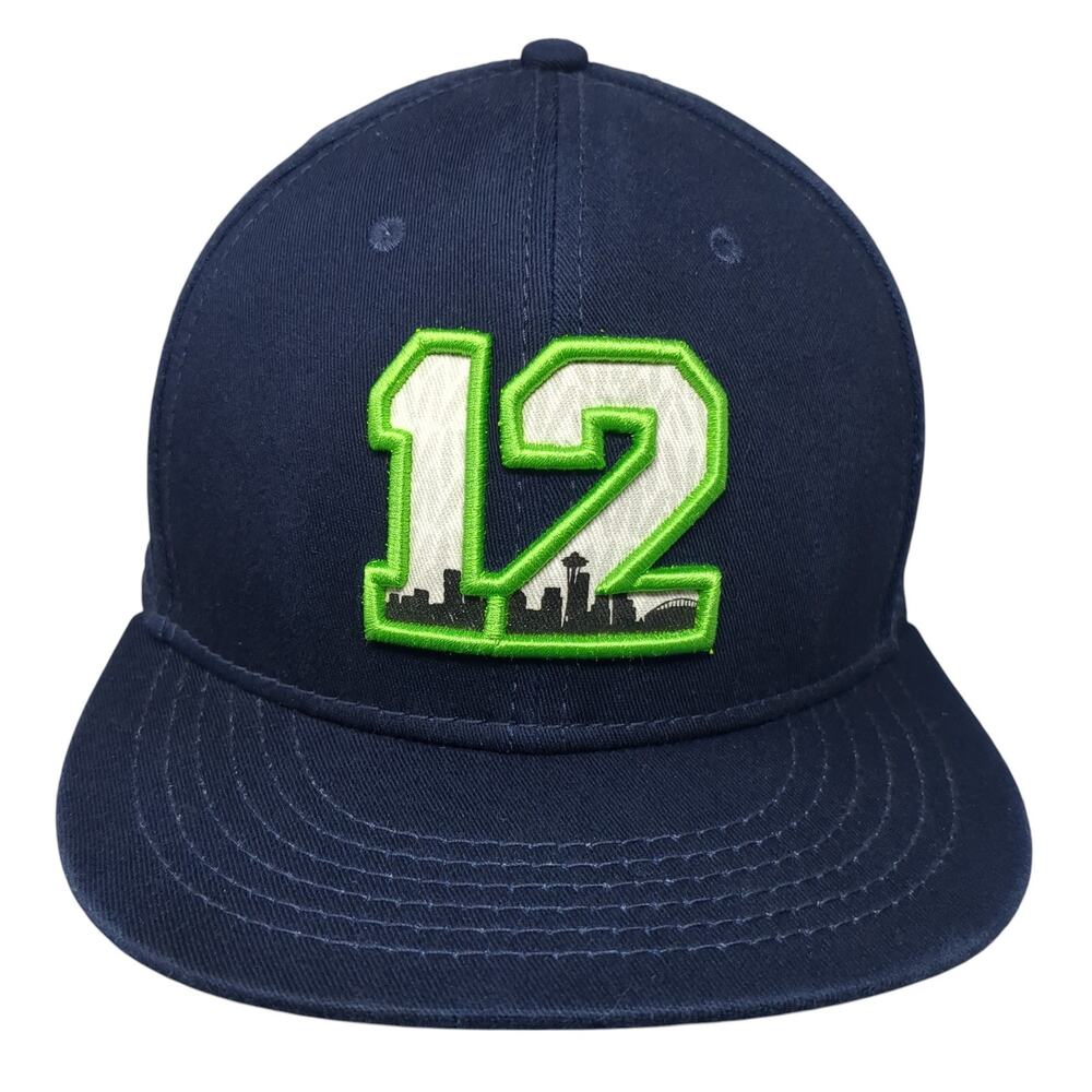 12 Seattle Fitted Hat Blue One Size Embroidered Vent Holes Outdoor